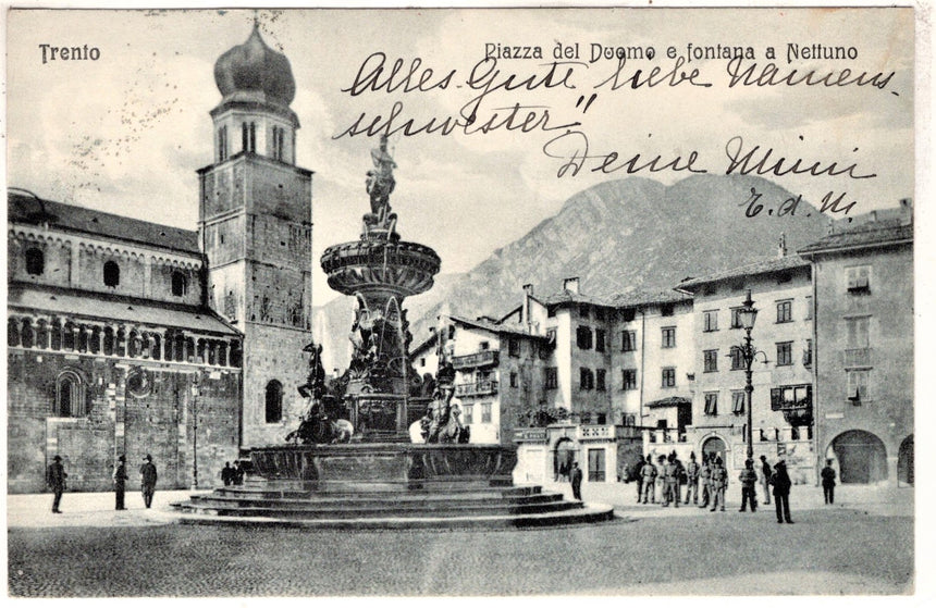 Cartolina antica Trento piazza Duomo