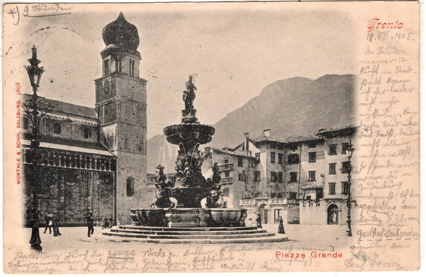 Cartolina antica Trento piazza Grande