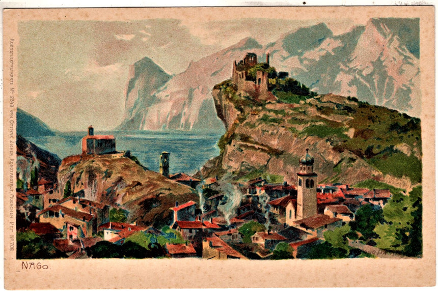 Cartolina antica Arco Trento Nago dis. Zeno Diemer