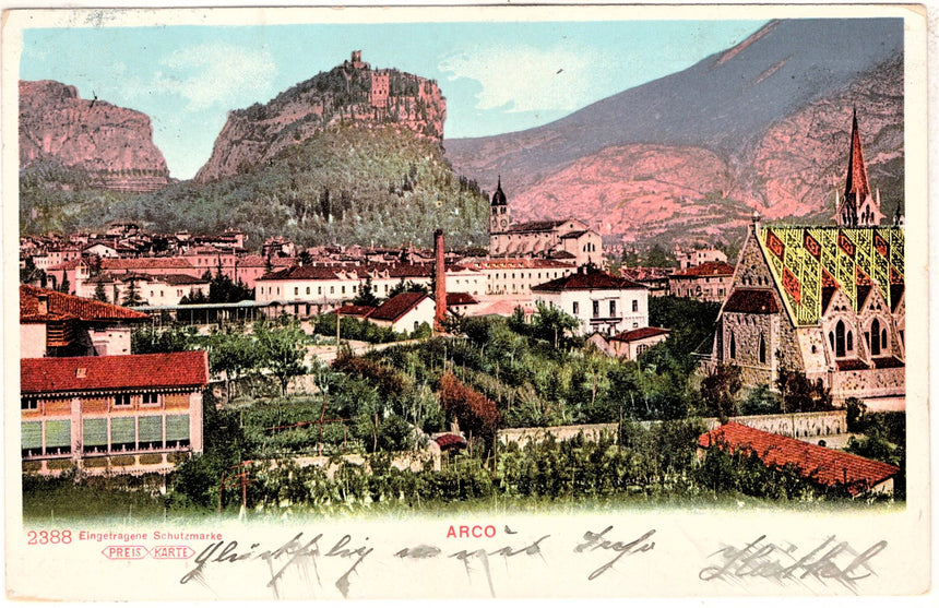 Cartolina antica Arco Trento panorama