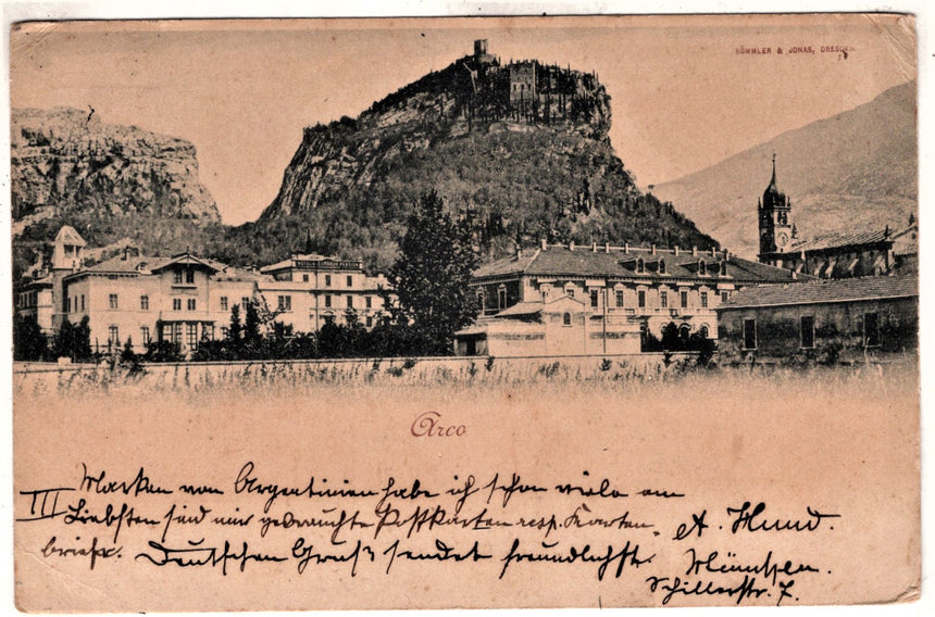 Cartolina antica Arco Trento spedita da Monaco per Montevideo
