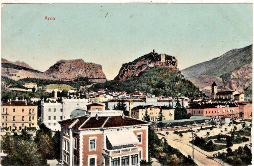 Cartolina antica Arco Trento panorama