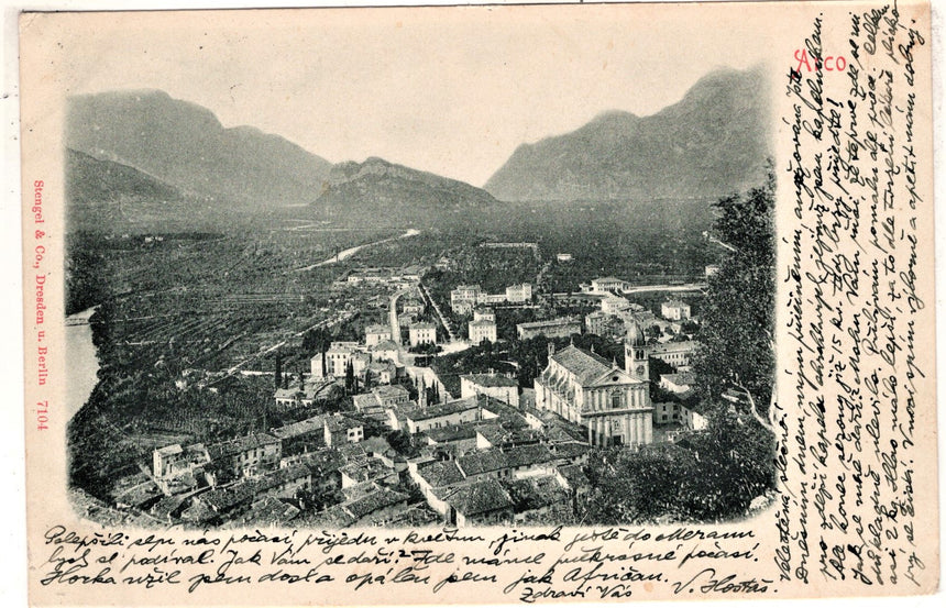 Cartolina antica Arco Trento panorama