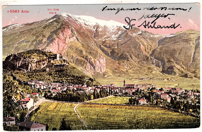 Cartolina antica Arco Trento panorama feldpost