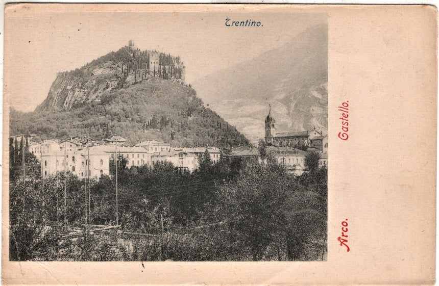 Cartolina antica Arco Trento Castello pubblicità di medicinali