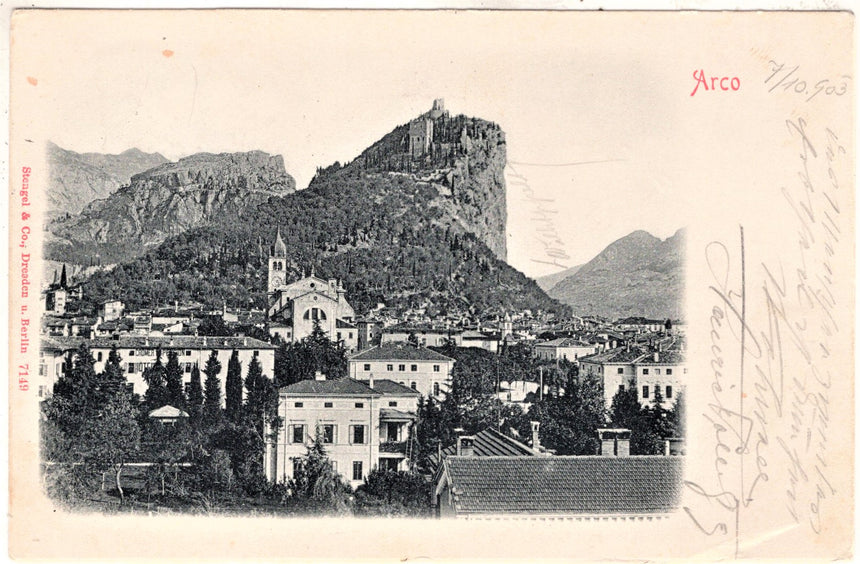 Cartolina antica Arco Trento panorama