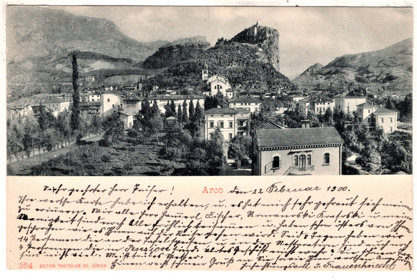 Cartolina antica Arco Trento panorama