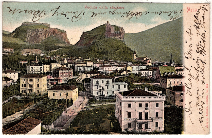 Cartolina antica Arco Trento veduta dalla stazione