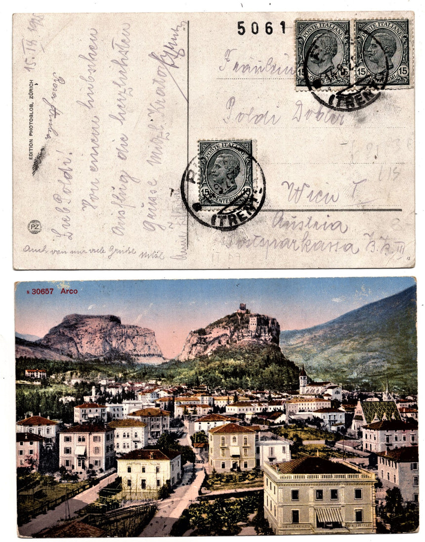 Cartolina antica Arco Trento panorama spedita per Vienna