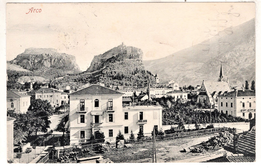 Cartolina antica Arco Trento panorama