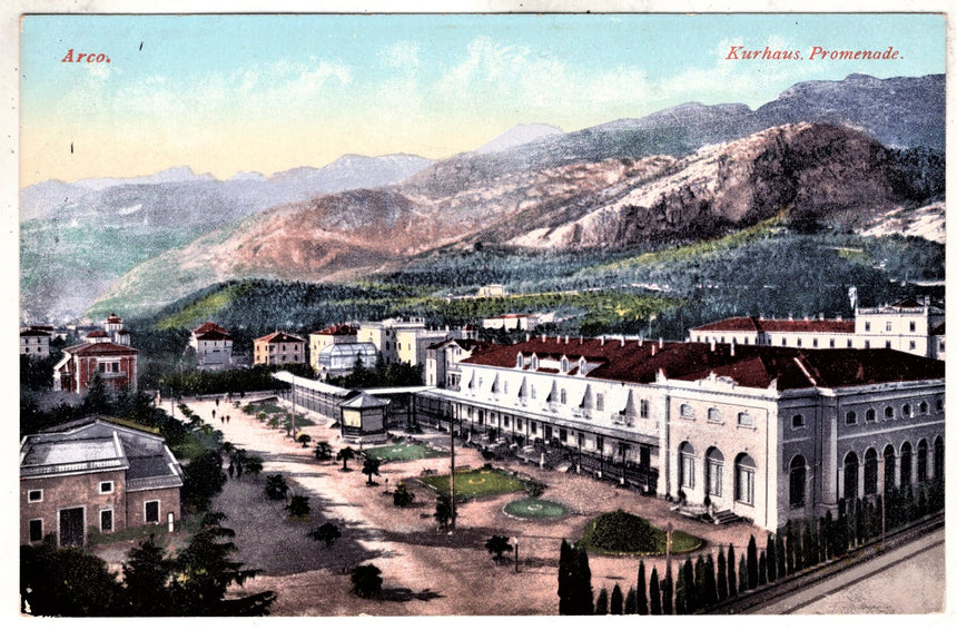 Cartolina antica Arco Trento Kurhaus Promenade