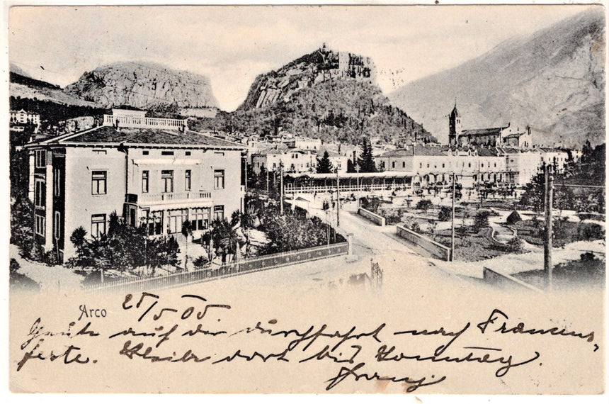 Cartolina antica Arco Trento panorama