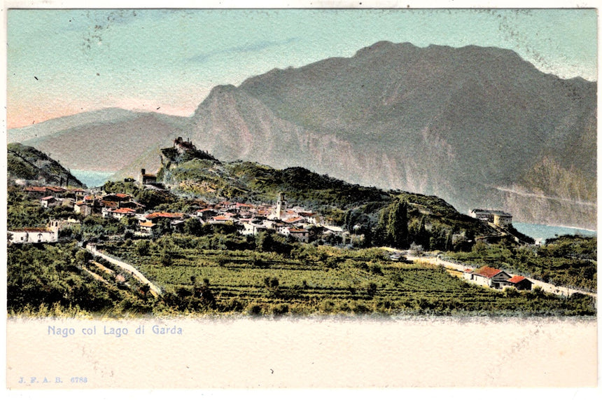 Cartolina antica Nago Trento e lago di Garda
