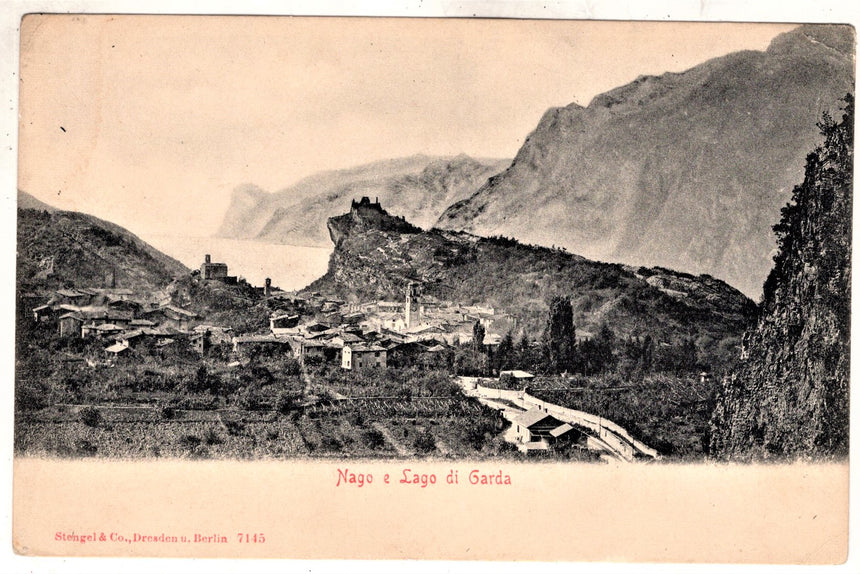 Cartolina antica Nago Trento e lago di Garda