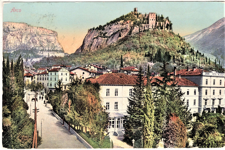 Cartolina antica Arco Trento panorama