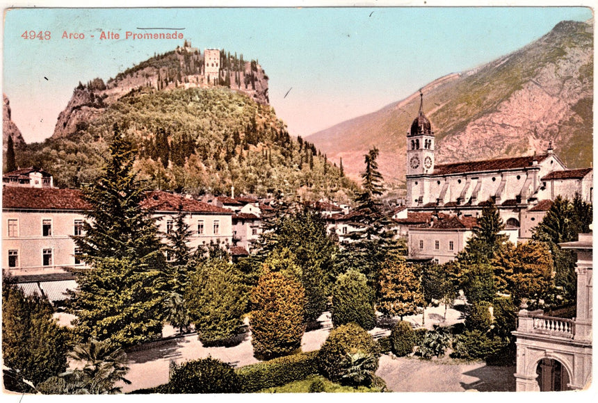 Cartolina antica Arco Trento panorama