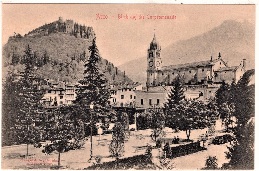 Cartolina antica Arco Trento blick auf die Curpromenade