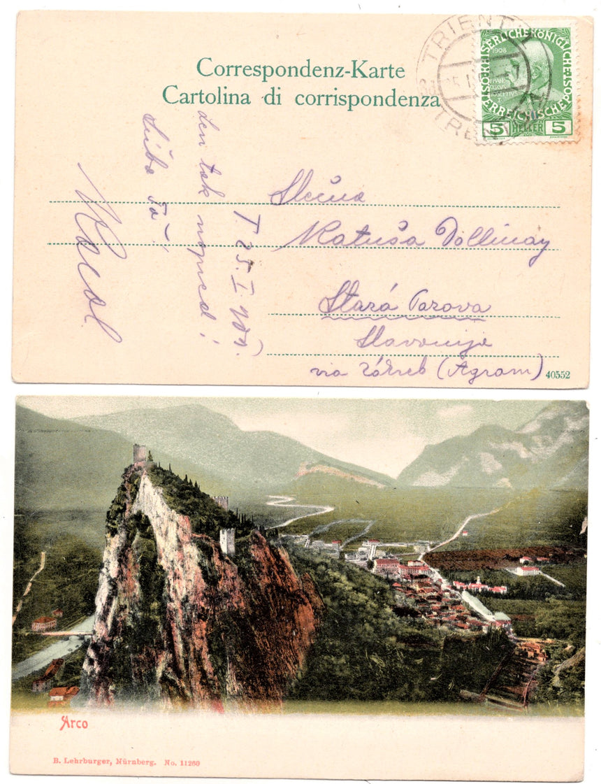 Cartolina antica Arco Trento panorama