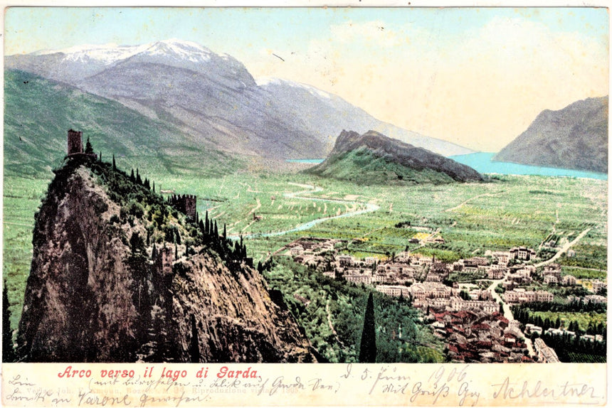 Cartolina antica Arco Trento Arco verso il lago di Garda