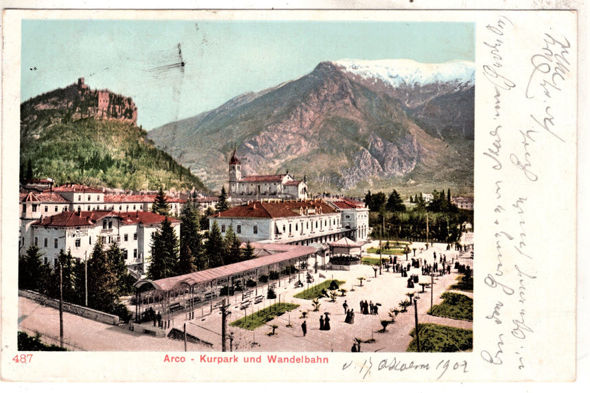 Cartolina antica Arco Trento Kurparck und Wandelbahn