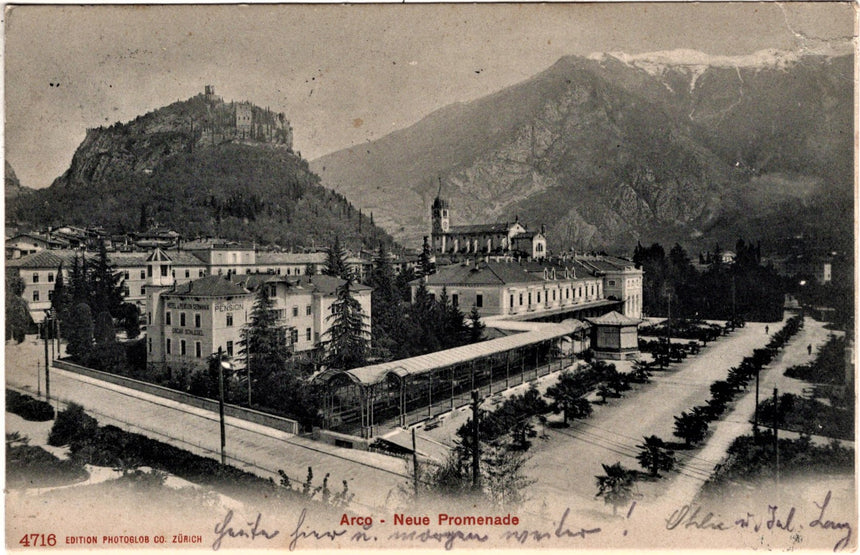 Cartolina antica Arco Trento neue promenade