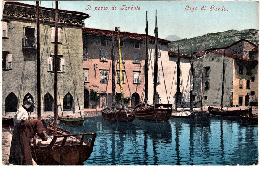 Cartolina antica Torbole sul Garda il porto