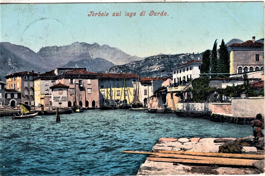 Cartolina antica Torbole sul Garda panorama per Merano