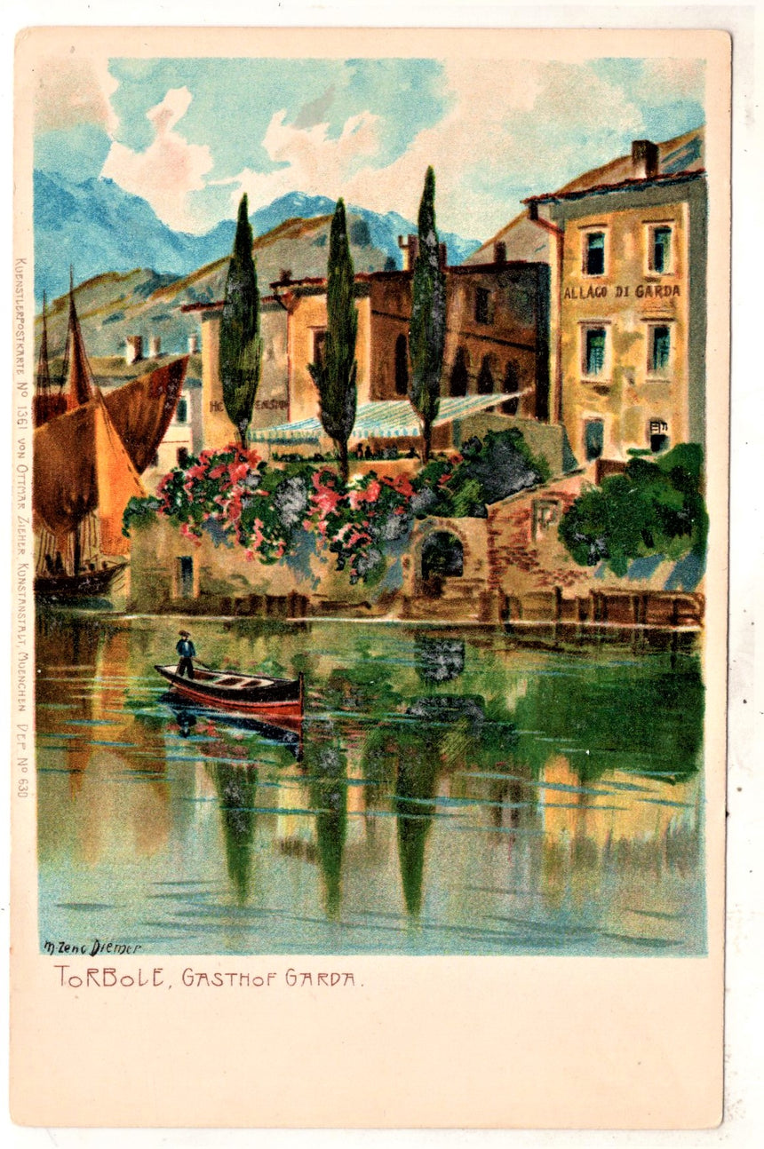 Cartolina antica Torbole sul Garda Gasthof Garda Zeno Diemer