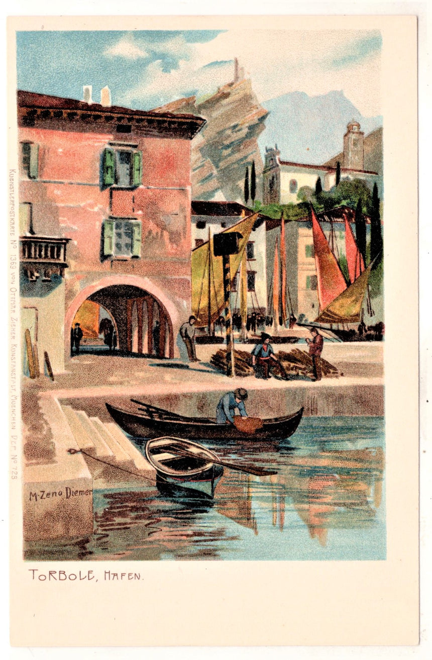 Cartolina antica Torbole sul Garda il porto Zeno Diemer