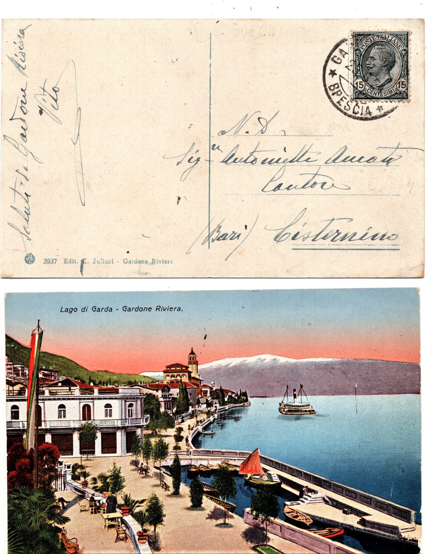 Cartolina antica Gardone sul Garda lungo lago