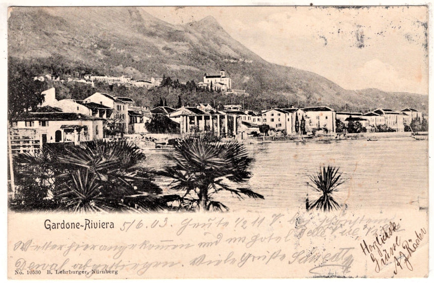 Cartolina antica Gardone sul Garda panorama