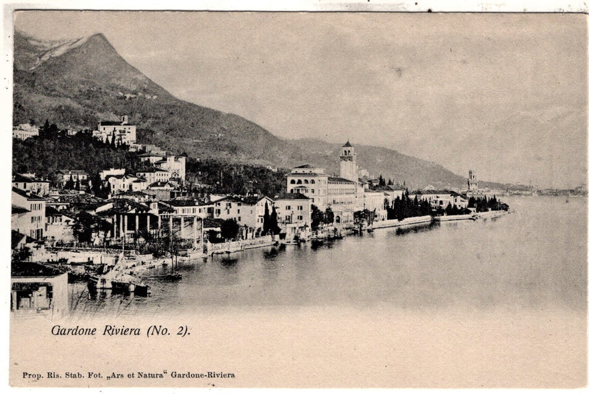 Cartolina antica Gardone sul garda panorama