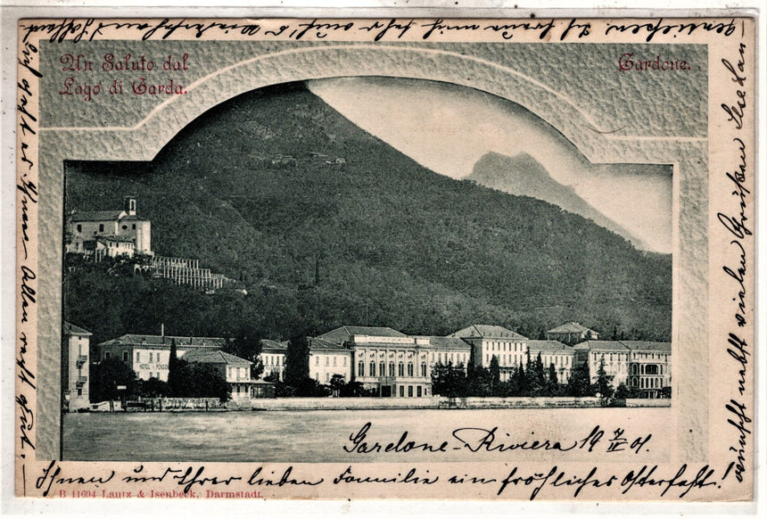Cartolina antica Gardone sul Garda un saluto dal lago