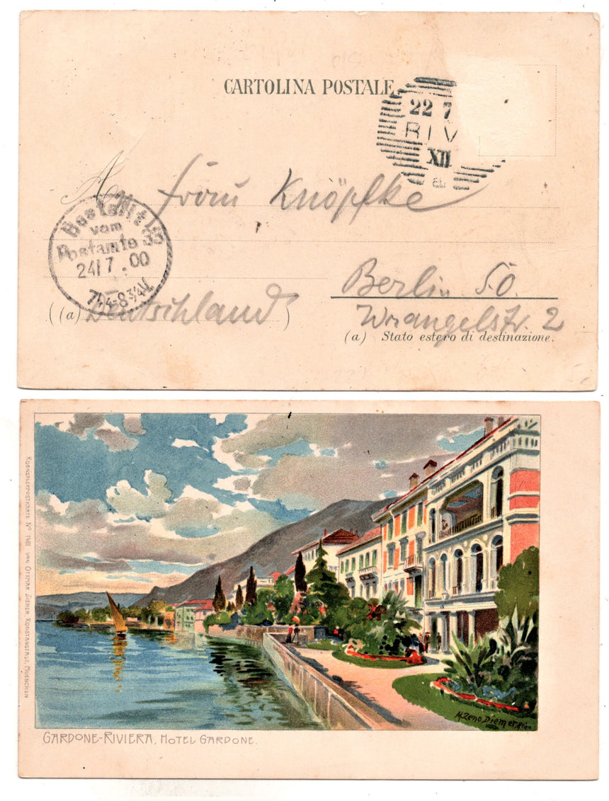 Cartolina antica Gardone sul Garda Zeno Diemer sped.da Riva