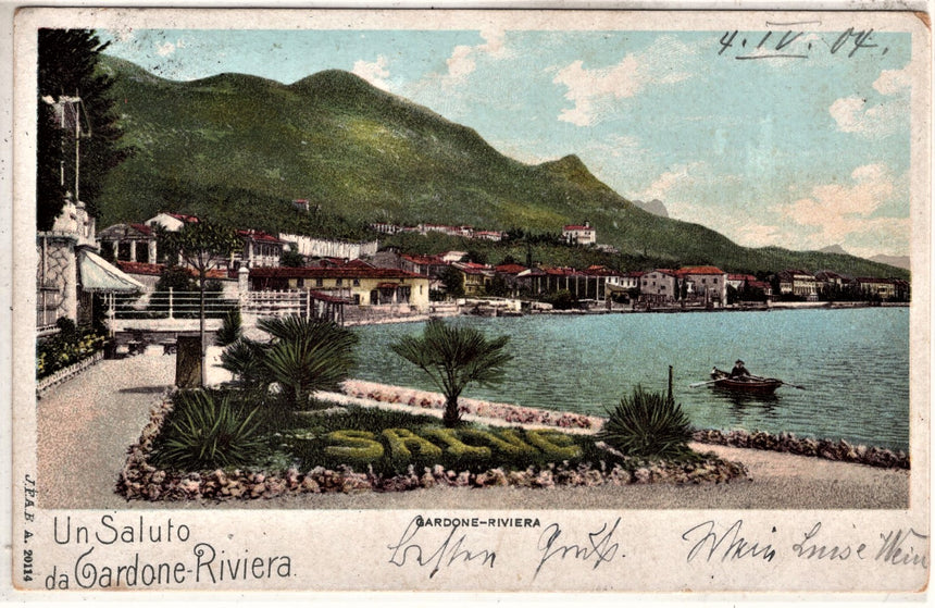 Cartolina antica Gardone sul Garda Saluto di Gardone Riviera