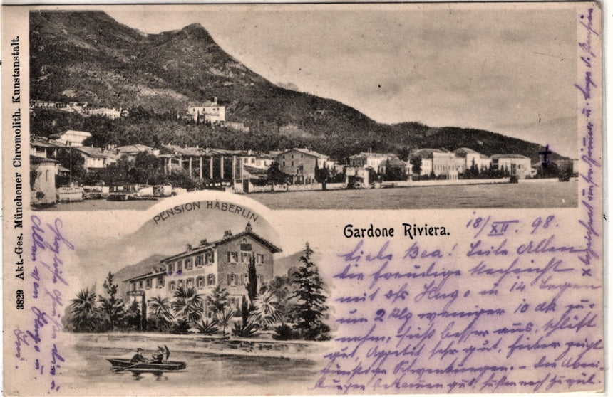 Cartolina antica Gardone sul Garda pension Haberlin