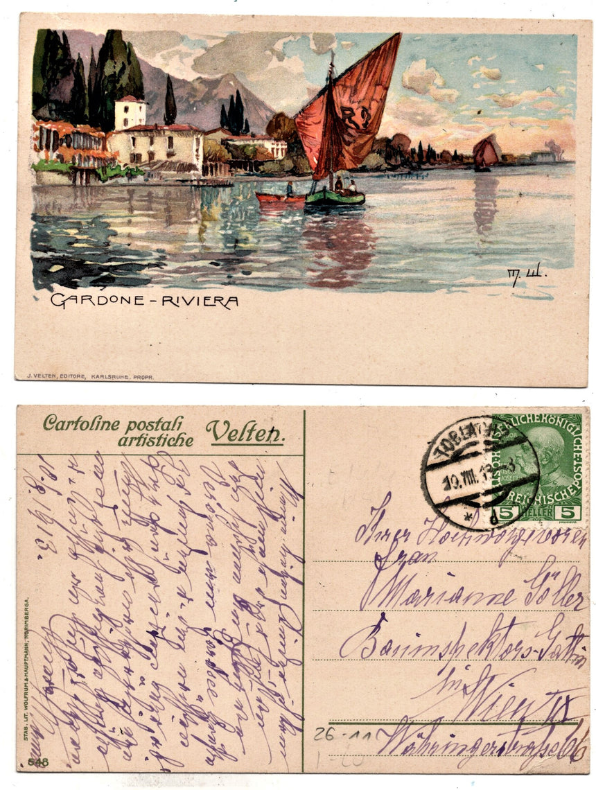 Cartolina antica Gardone sul Garda C .artistica Velten