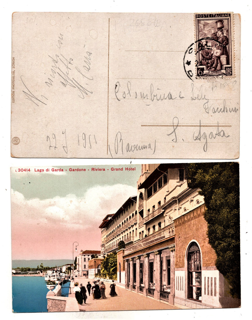 Cartolina antica Gardone sul Garda Grand Hotel cartolina anni 20 sped. Nel 51