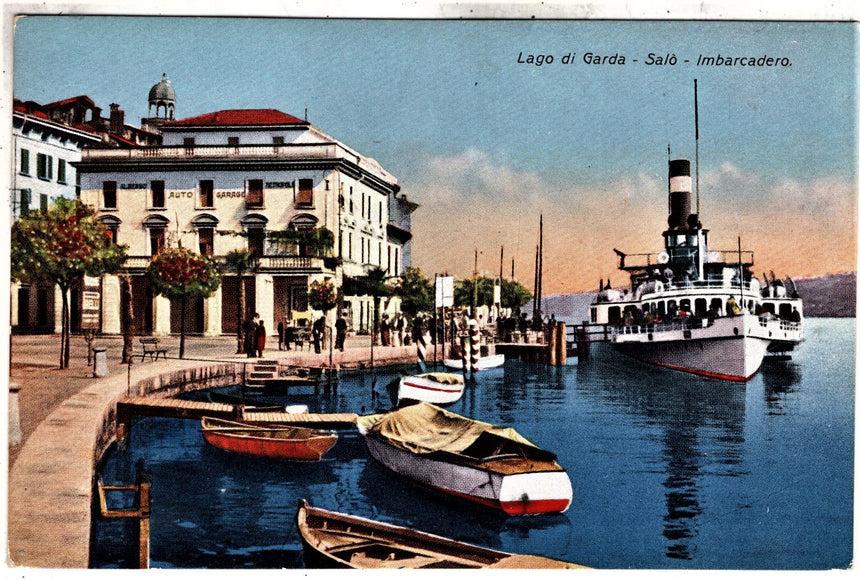 Cartolina antica Salò sul Garda imbarcaderoe hotel Metropole