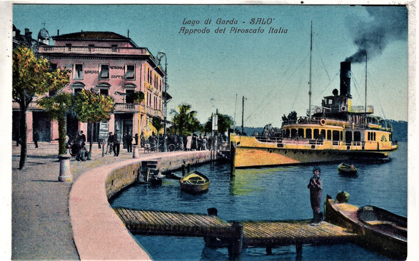 Cartolina antica Salò sul Garda approdo del piroscafo ITALIA