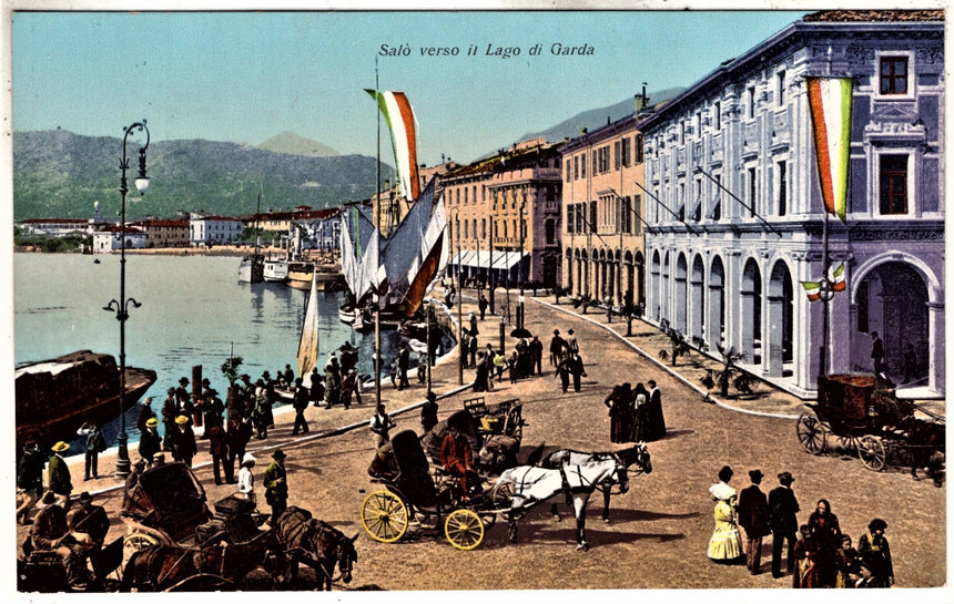 Cartolina antica Salò sul Garda panorama del lungolago