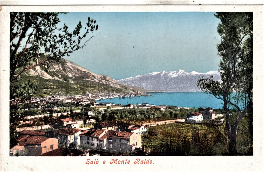 Cartolina antica Salò sul Garda e monte Baldo