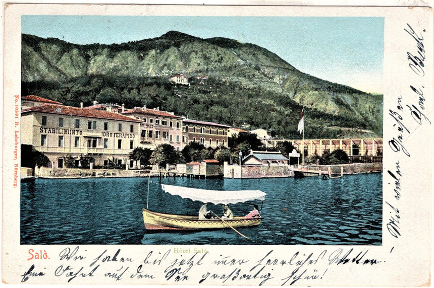 Cartolina antica Salò sul Garda stabilimento idroterapico hotel Salò