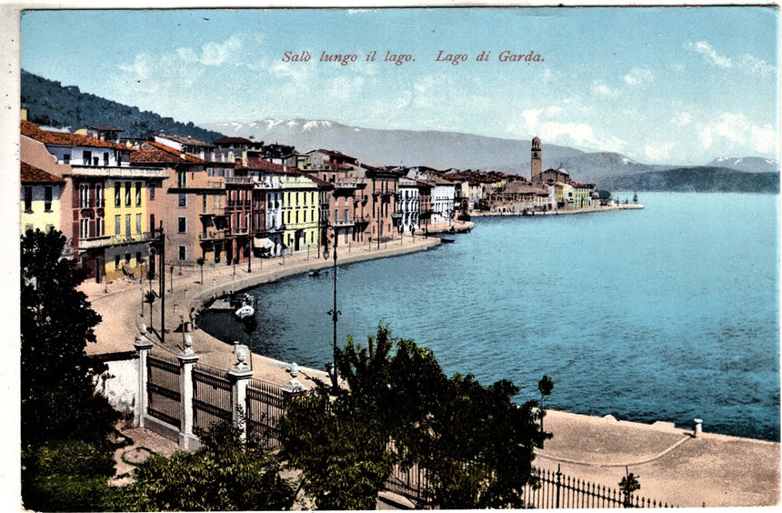 Cartolina antica Salò sul Garda panorama del lungolago