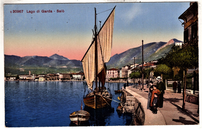 Cartolina antica Salò sul Garda panorama del lungolago