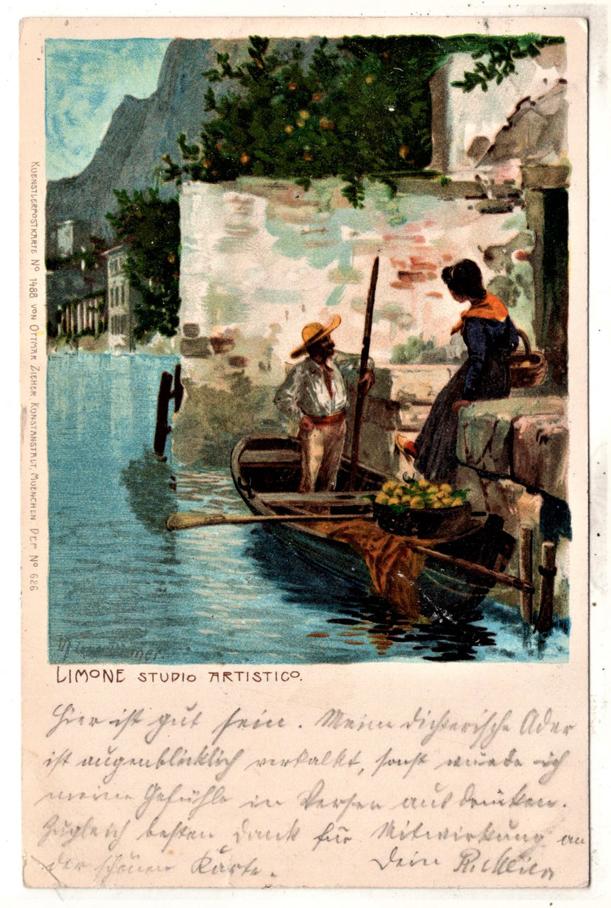 Cartolina antica Limone sul Garda studio artistico Zeno Diemer