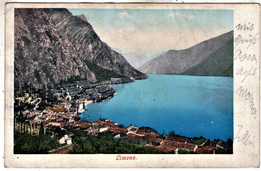 Cartolina antica Limone sul Garda panorama