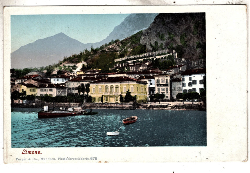 Cartolina antica Limone sul Garda panorama