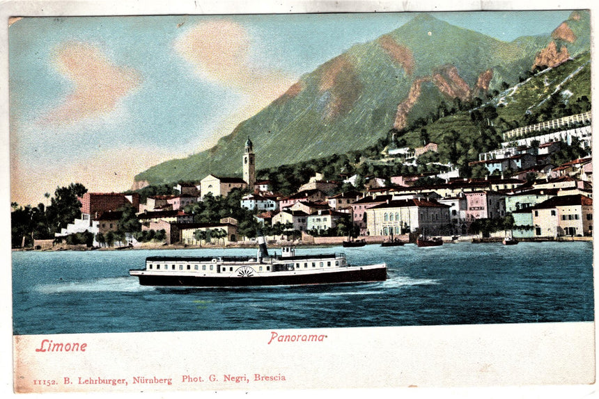Cartolina antica Limone sul Garda panorama con vaporetto