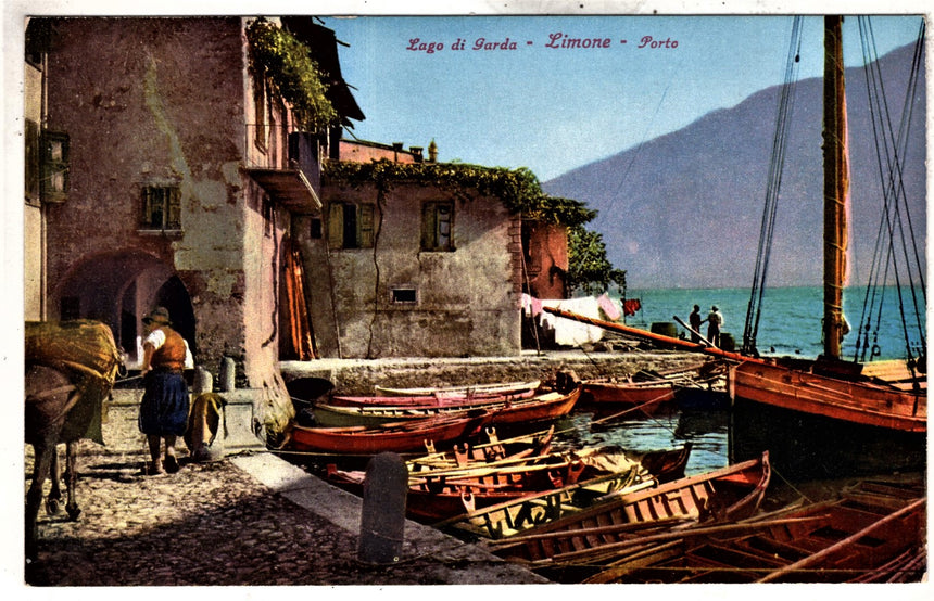 Cartolina antica Limone sul Garda il porto
